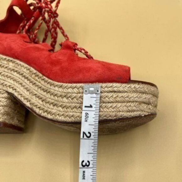Tory Burch Poppy Orange Lace Up Positano Platform Espadrille Size 7 - Picture 10 of 10